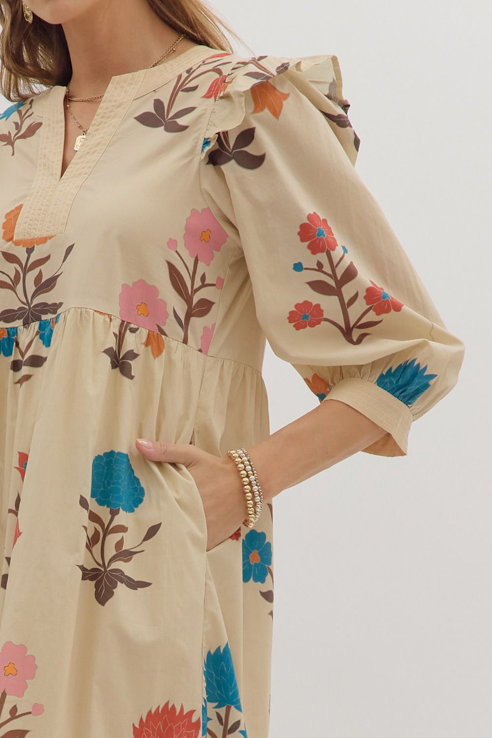 Beatrice Ecru Floral Print Midi