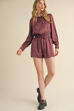 Light Maroon Snap Pocket Sateen Romper