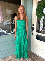 Emmaline Green Polka Dot Ruffle Maxi Dress