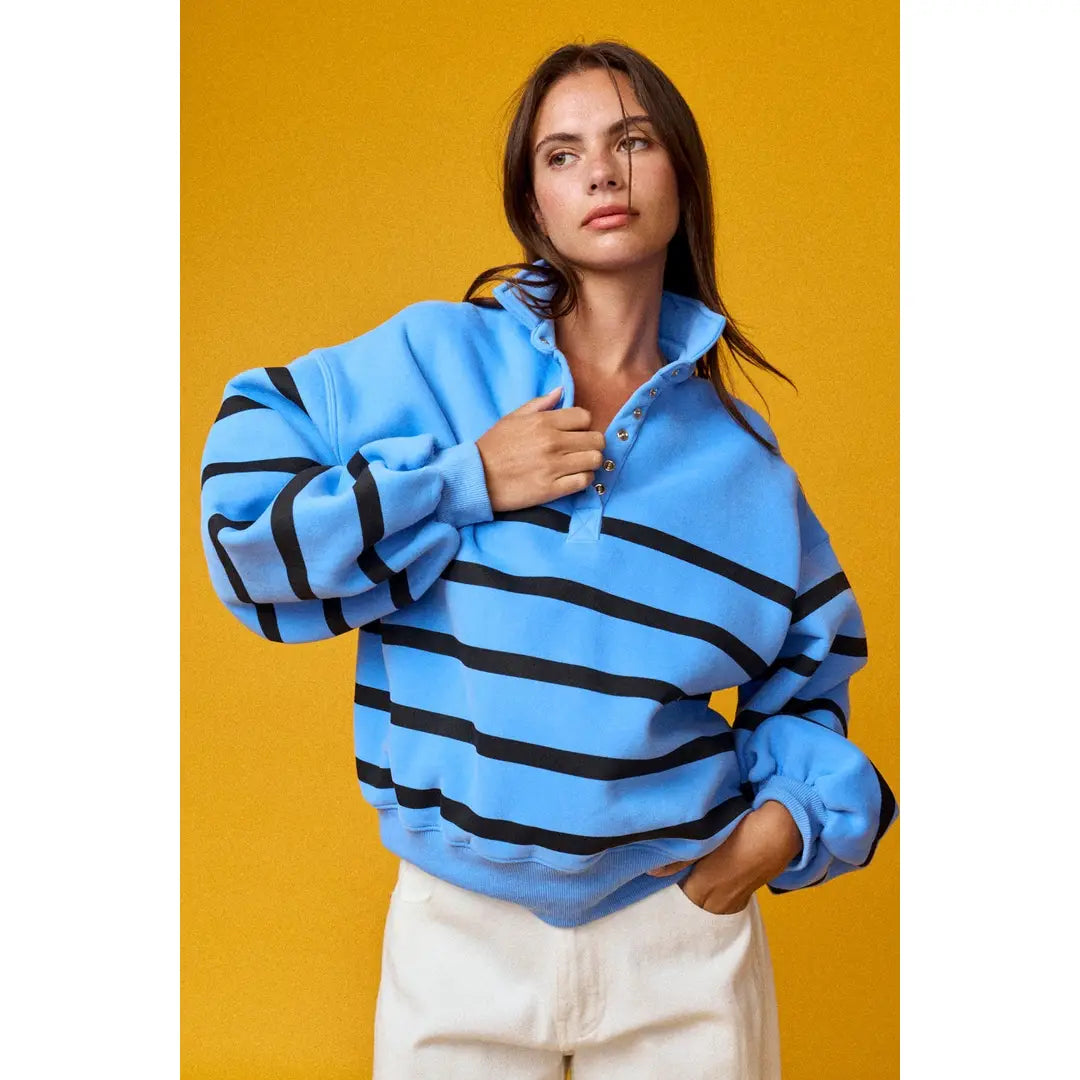 ADDISON STRIPE PULLOVER BLUE/BLACK
