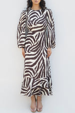 Ciara Zebra Ruffle Hem Maxi Dress- Brown