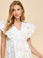 Floral Printed Poplin Ruffle Sleeve Back Corset Tie Dress
