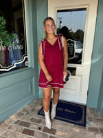 Mini Dress with Bow Tie Shoulder and White Piping Detail
