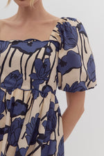 SCALLOP PUFF SLEEVE MINI FLORAL DRESS