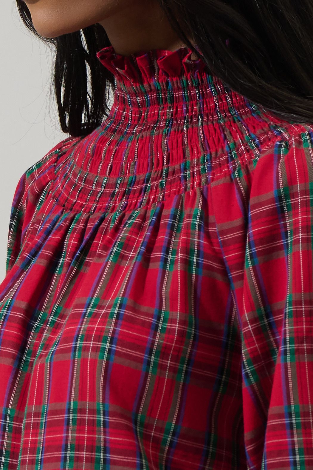 Jace Plaid Verity Smocked Top- Red