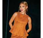 Camel Sleeveless Fitted Peplum Top