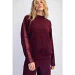 Rae Mode LUXE SATIN Crew Neck AND Straight Pant SET-Dark Cherry