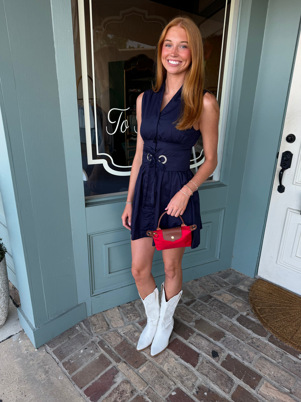 Delta Mini Dress with Removable Belt - Navy