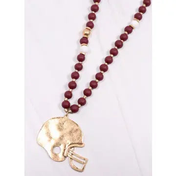 Football Pendant Beaded Strap Necklace ( maroon or royal )