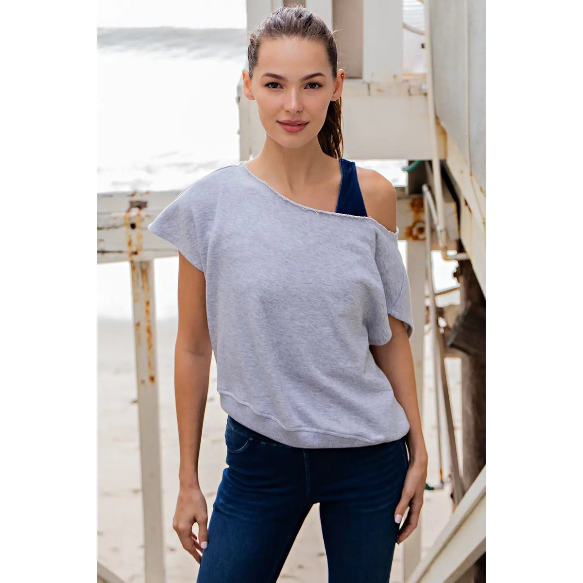 Mila French Terry Off the Shoulder Top and Shorts SET by Rae Mode- Heather Grey