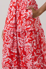 Hazen Red Floral Palmer Poplin Tiered Maxi Dress