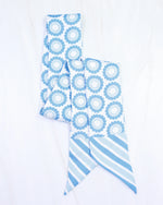 Lucy Floral Skinny Scarf Light Blue White