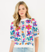 THML Short Sleeve Flower Sweater Top