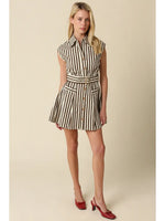 Mia Striped Belted Mini Dress- Brown/Natural