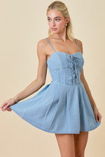 Striped Corset Style Denim Mini Dress