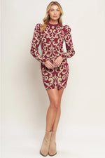 Body Contouring Jacquard Knit Sweater Dress * runs small
