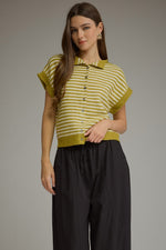 Olive Martini Sleeveless Striped Button Down Sweater Cardigan