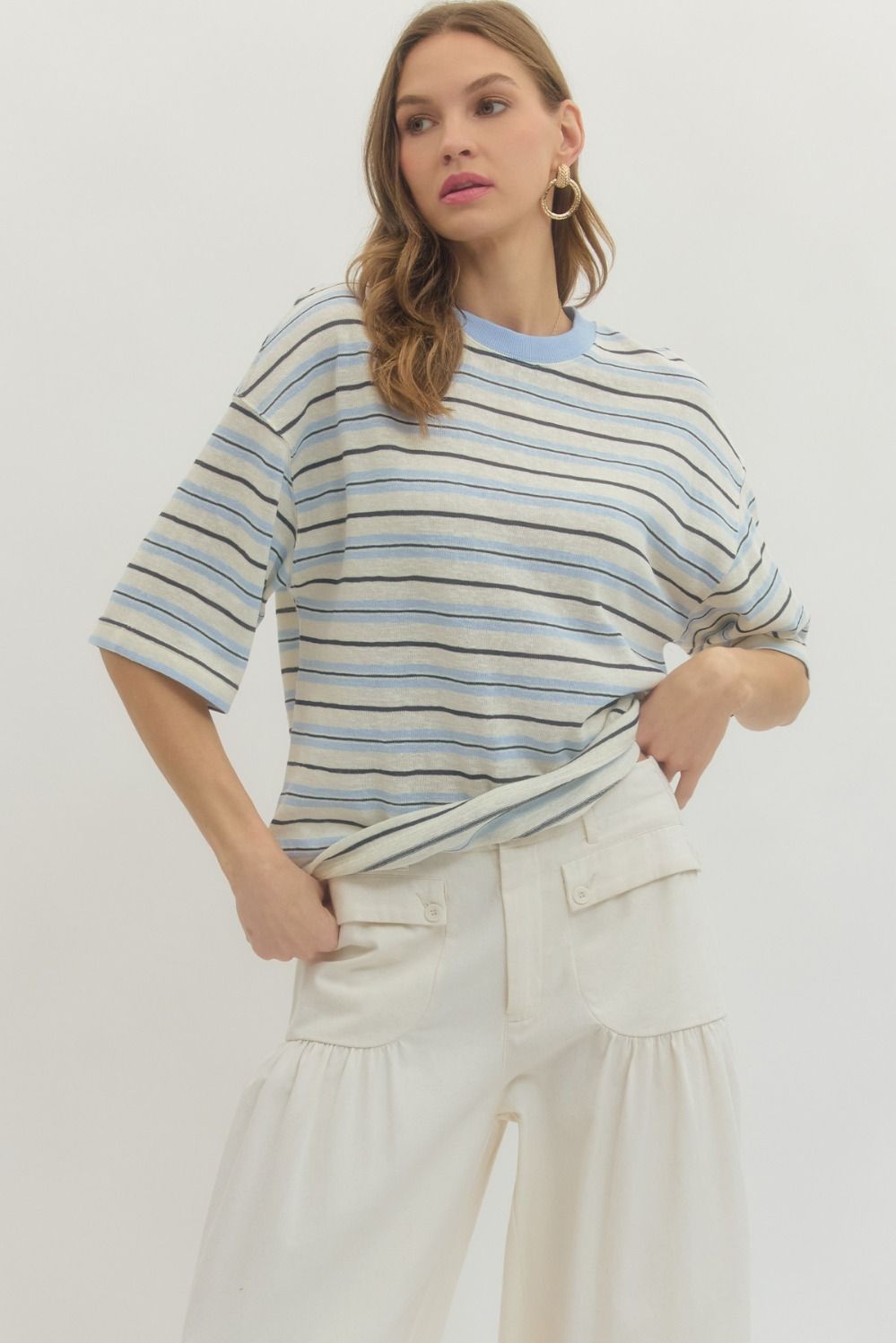 Retro Striped Crew Neck Top