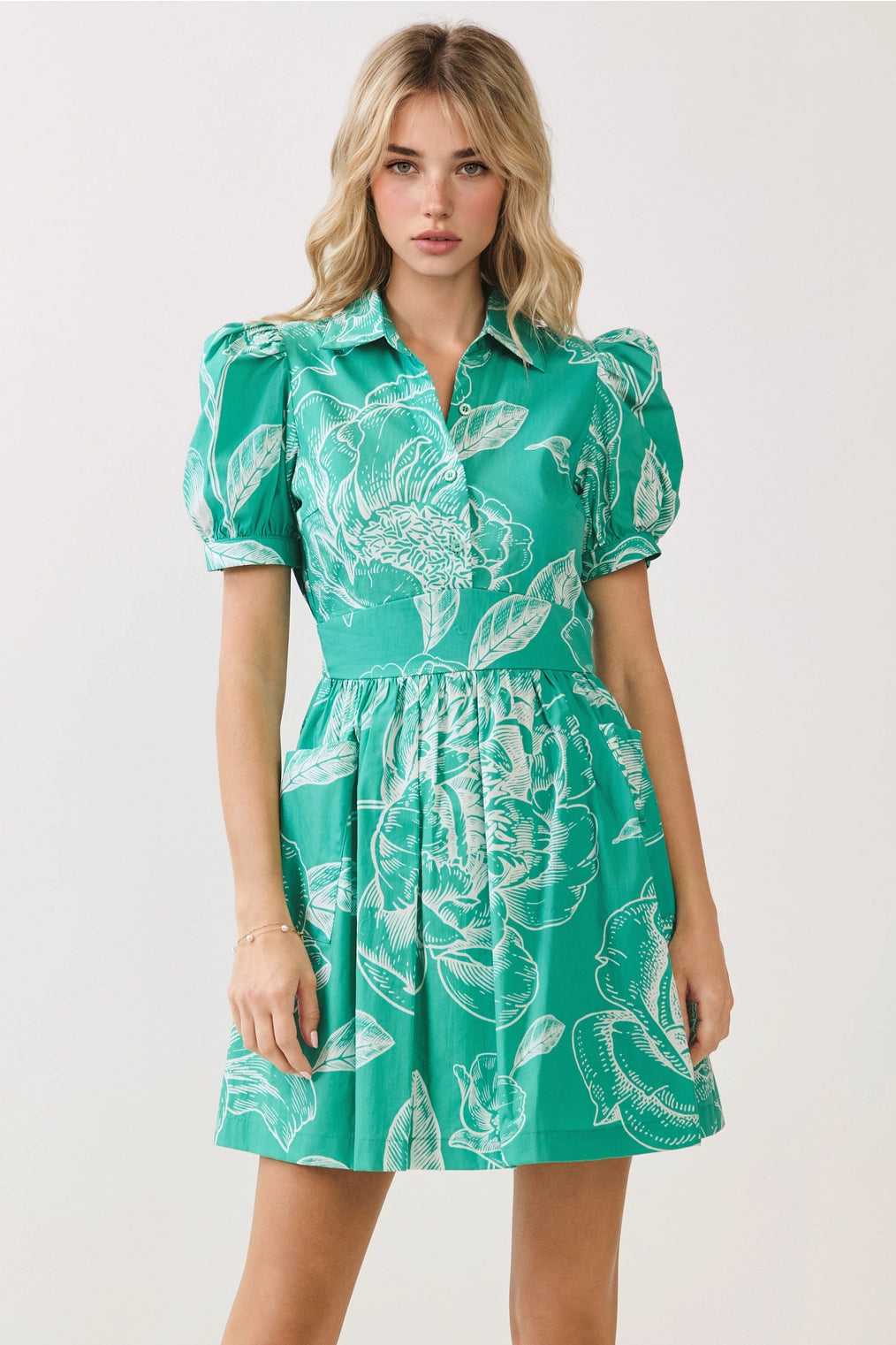 Adeline Floral Print Collared Neckline Side Pockets Dress