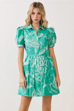 Adeline Floral Print Collared Neckline Side Pockets Dress