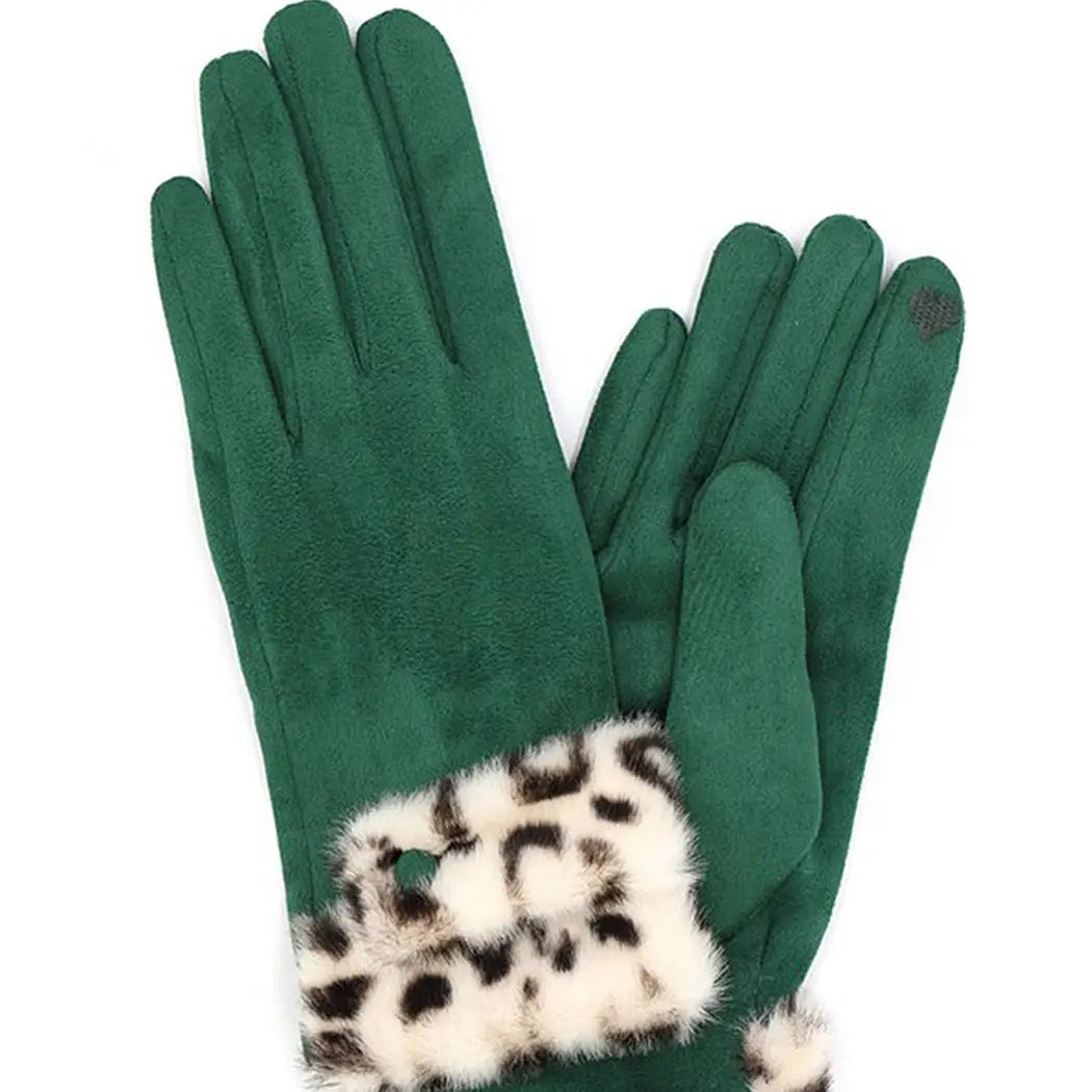 Leopard Faux Fur Cuff Smart Touch Gloves