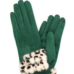 Leopard Faux Fur Cuff Smart Touch Gloves