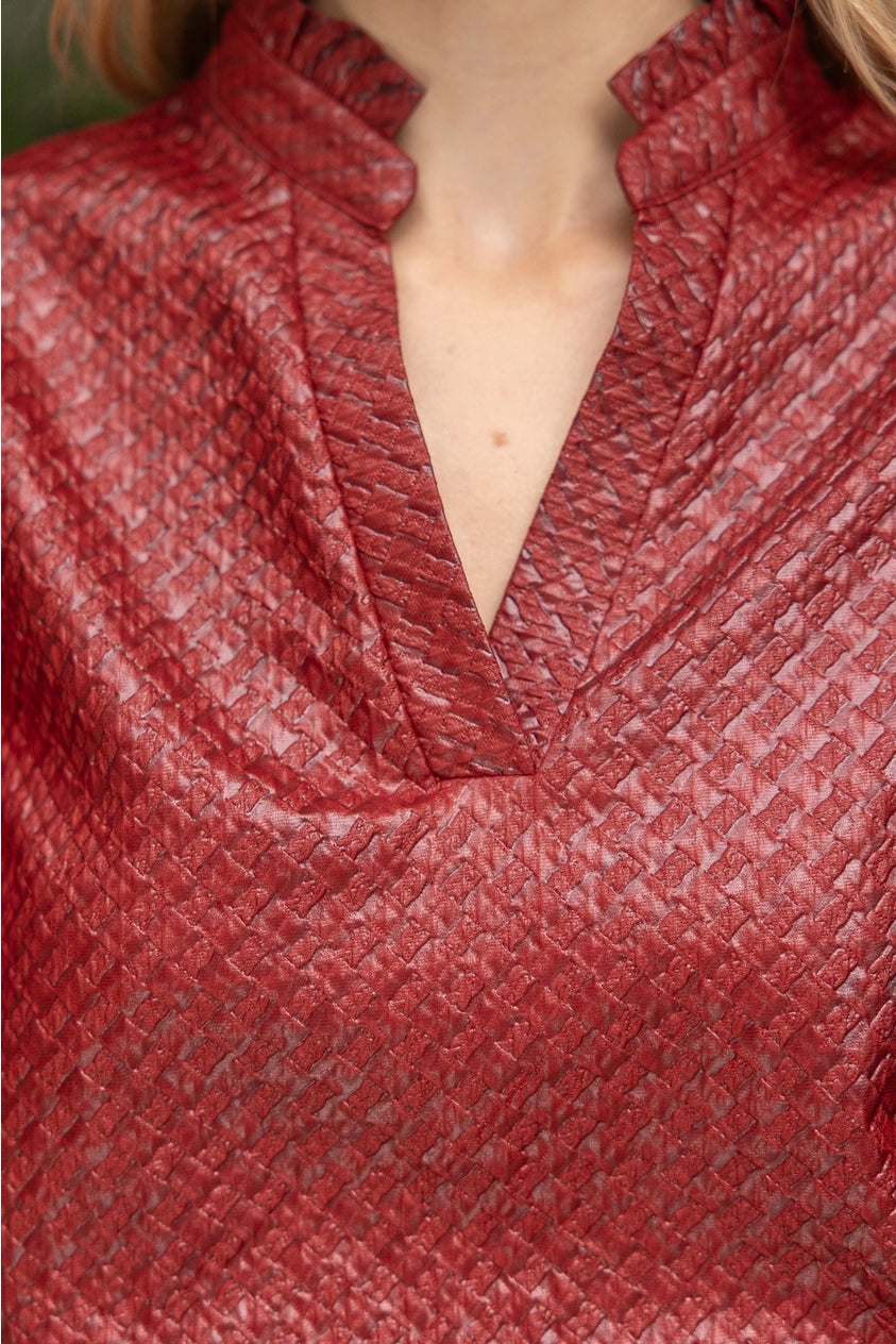 Smocked Hem and Solid Textured Top- Burgundy