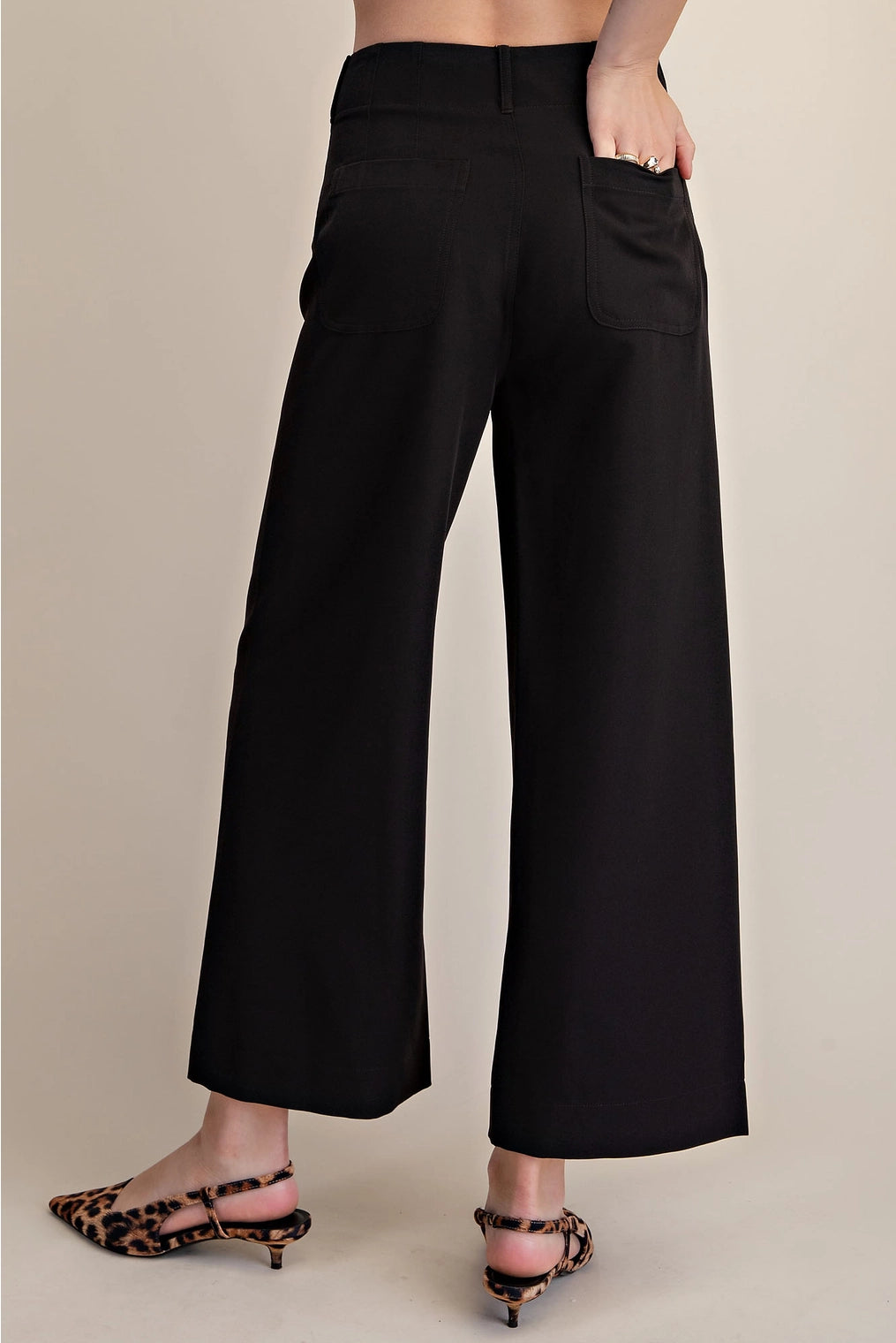 Colette Cropped Wide-Leg Stretch Pant- Black