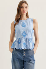 Mila Embroided Light Blue Peplum Top