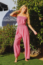 RED GINGHAM OPEN TIE-BACK JUMPSUIT with SIDE POCKETS by Bucketlist