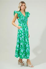 Waterlilly Floral Smocked Bodice Tiered Midi Dress