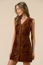 Cinnamon Embroidered Suede Button Down Mini Dress