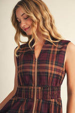 Fall Plaid Zip Front Midi Dress
