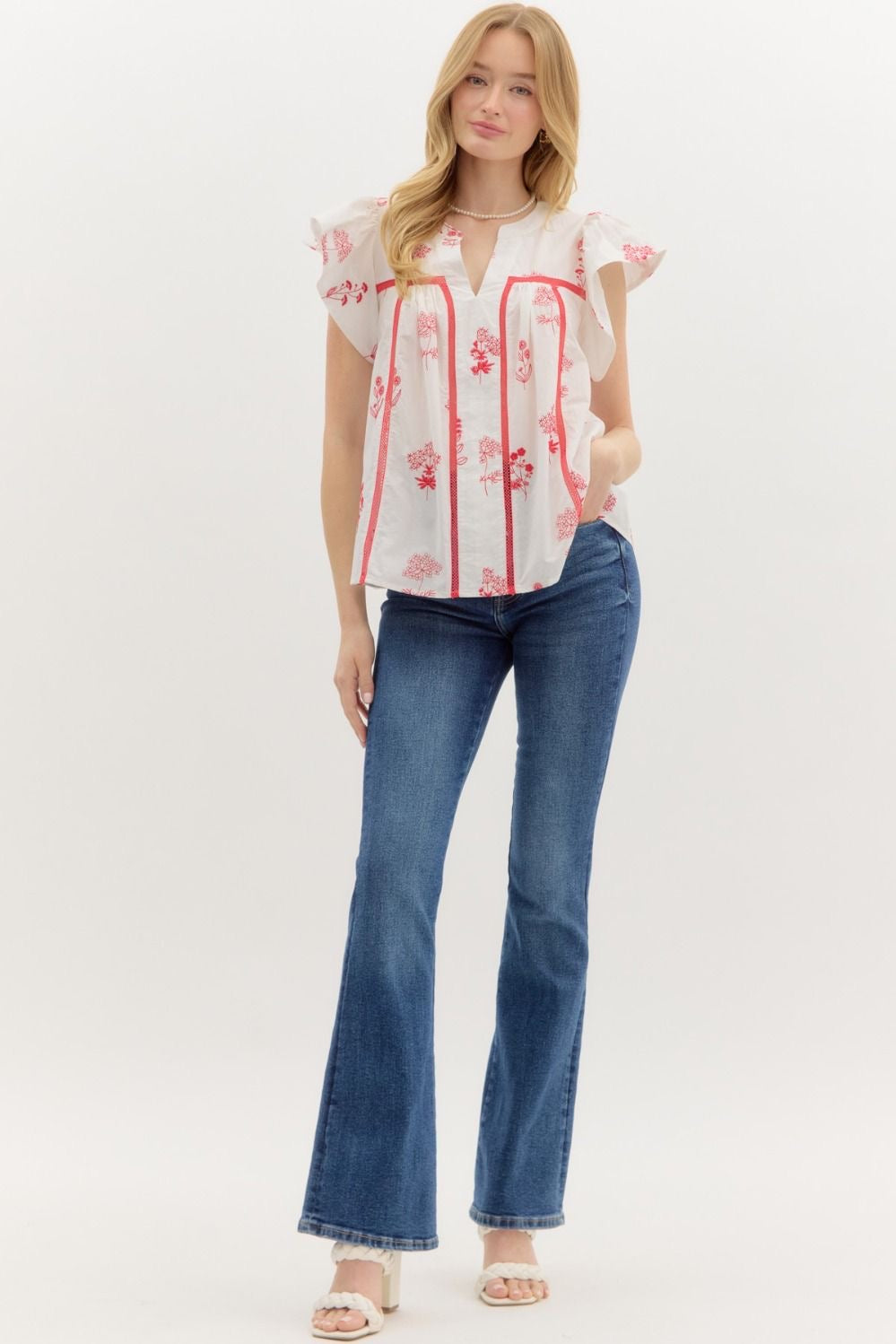 Mable Red and White Floral Top