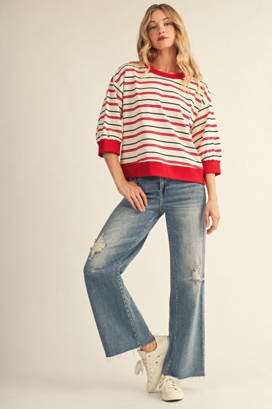 Whitt Striped Knit Top- Red/Black