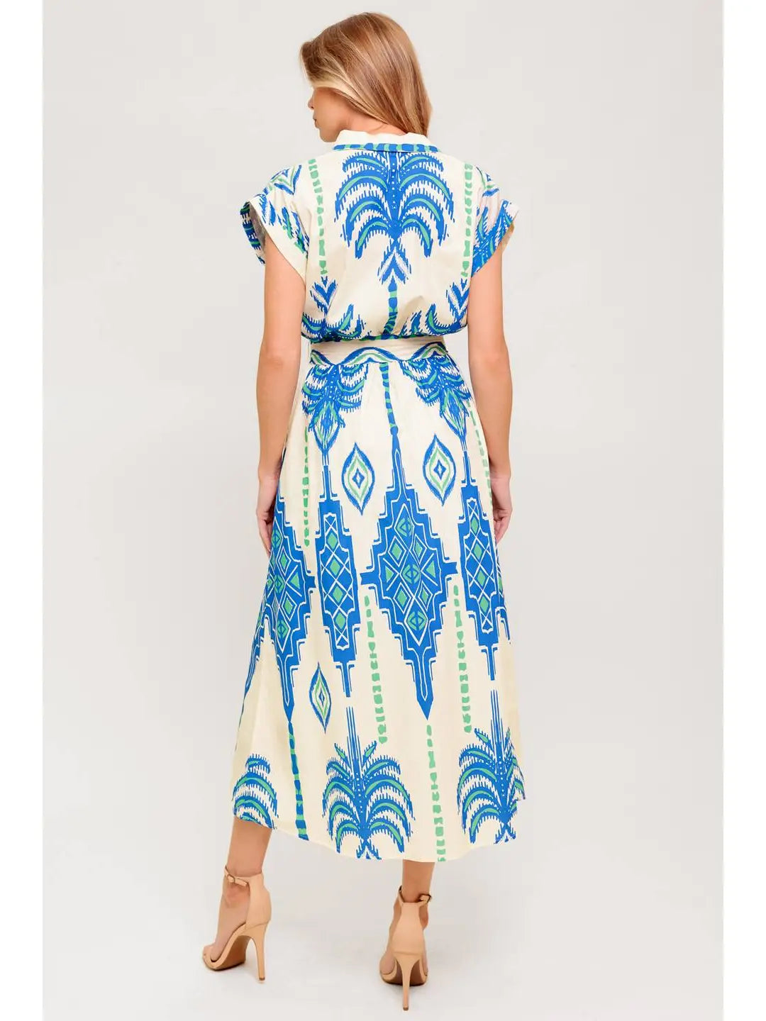 Lala Cap Sleeve Button Down Midi with Tie Waist