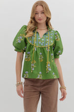 Victoria Green Floral Top