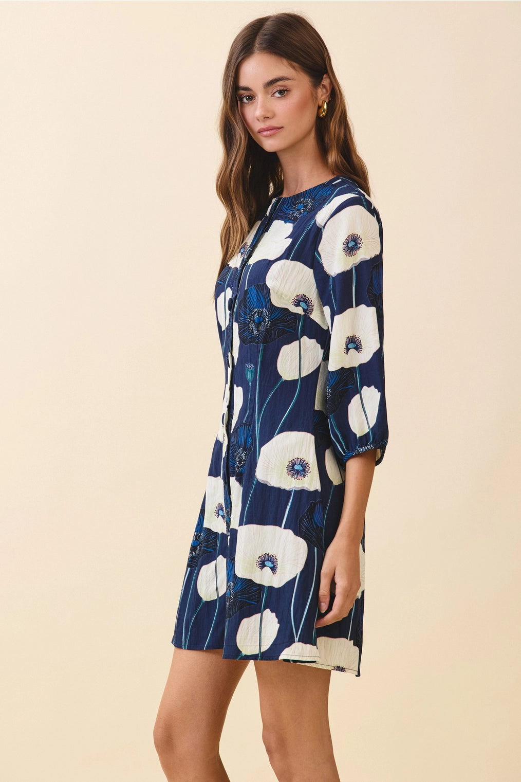 Bold Floral Print Button Down Button Front Dress