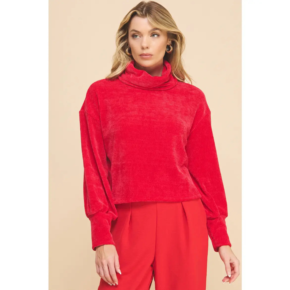 Be Gentle Chenille Crop Length Pullover- Red