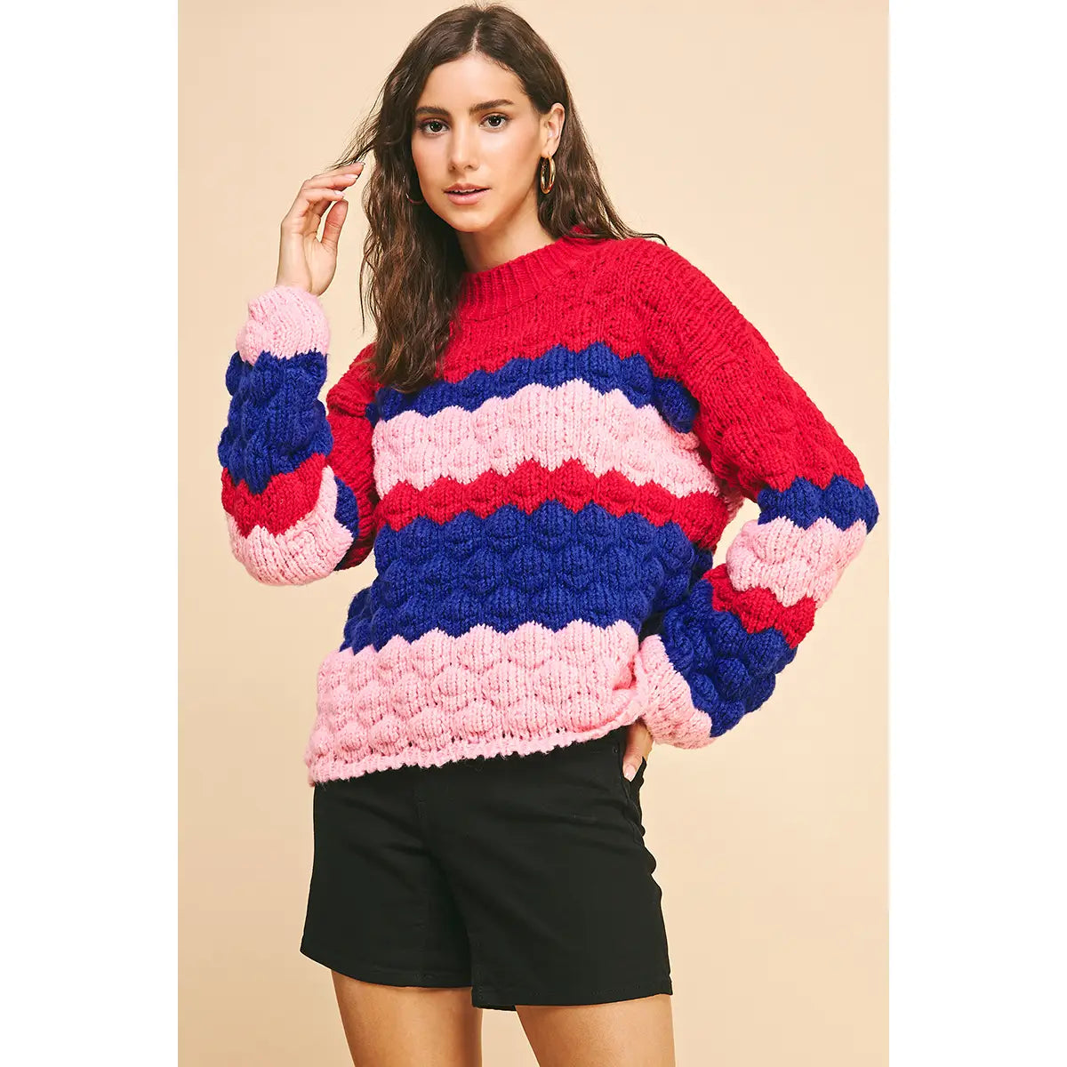 COLOR BLOCK TEXTURED SWEATER