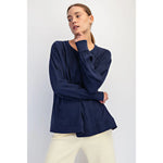 Rae Mode Oversized Cotton Slub Long Sleeve Top - Navy