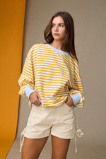 Callie Relaxed Stripe Top with Contrast Trim -Yellow/Blue
