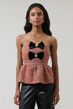 Lazara Tweed Virelia Bow Strapless Top