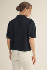 Gigi Super Soft Gold Button Detail Collared Top- Black
