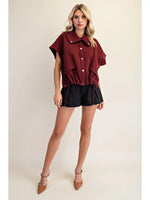 Gabby High Neck Button Vest - Burgundy