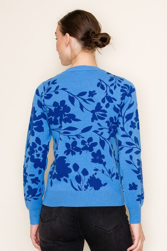 BLUE FLORAL CREWNECK SWEATER