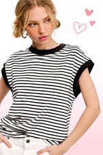 Nautical Cap Sleeve Stripe Top -Black/Off White
