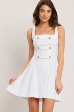 Palmetto Square Neck Mini Dress with Gold Button Detail