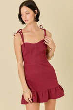 Maroon Denim Mini with Shoulder Ties