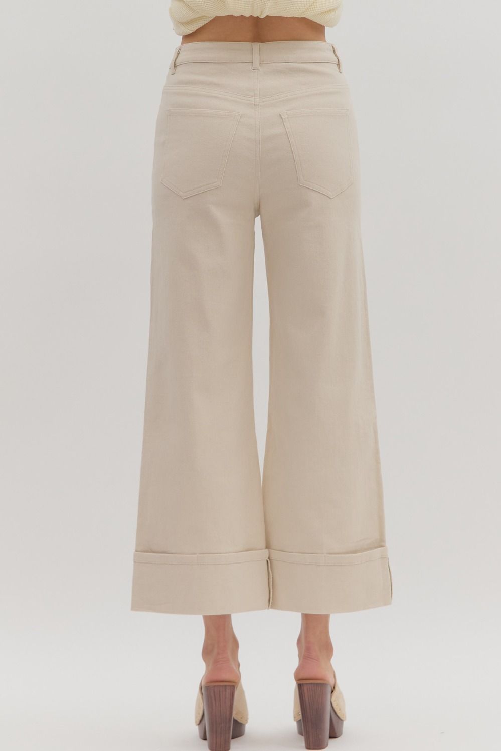 Kara Ankle Length Cuffed Pants with Classic Jean Pockets - Sand